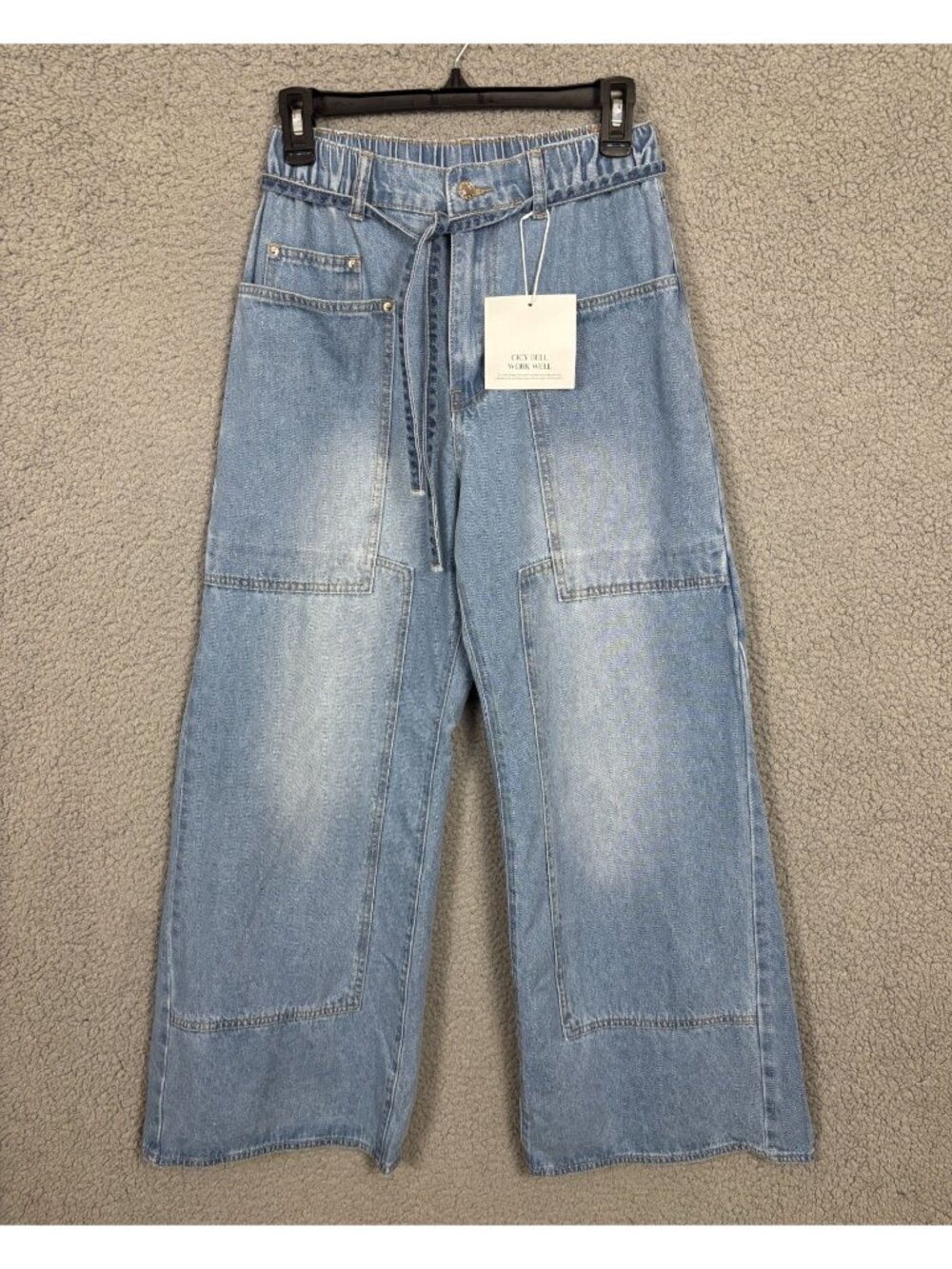 Cicy Bell Women's Tie Waist Wide Leg Cropped Light Blue Denim Jeans Size 4 NWT's